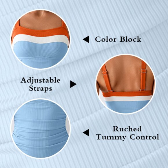 Aidonger Women's Ribbed One Piece Swimsuits Color Block Tummy Control Size M - Picture 5 of 6